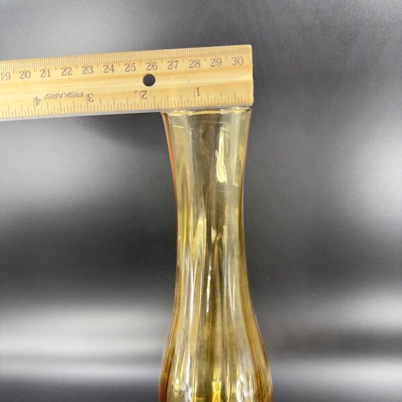 Vintage Venetian Amber Art Glass Vase With Made In Italy Sticker Footed Vase VTG - Picture 3 of 11